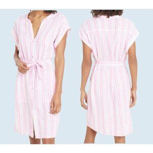 SPLENDID Wailea Hibiscus Pastel Stripe Linen Blend Full Button Dress Sz M NEW NW